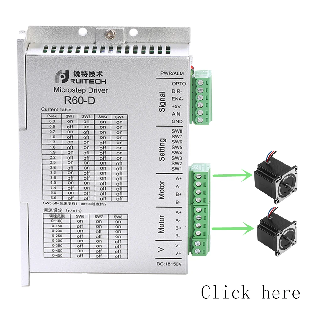 Rtelligent NEMA 23 24 R60 машина шаговый двигатель драйвер контроллер 32 сегментов 24-50VDC для NEMA 23 24 шаговый двигатель ЧПУ комплект