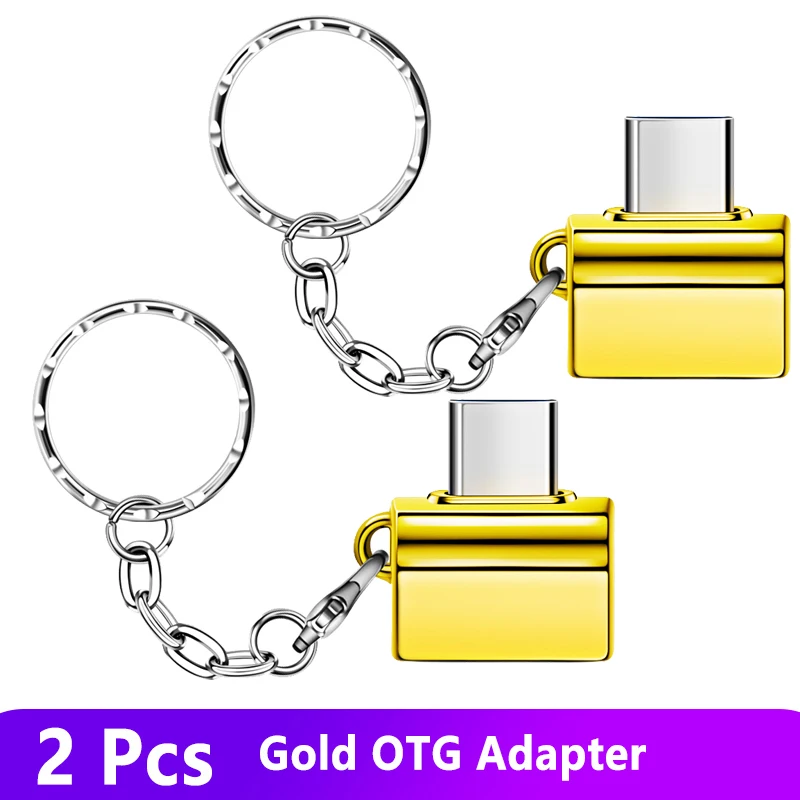 2pcs Gold Plug FONKEN usb type C OTG адаптер type-C конвертер USB для usb C PD зарядное устройство Мышь Клавиатура флэш-диск Портативный брелок для ключей OTG штекер - Цвет: 2pcs Gold Plug