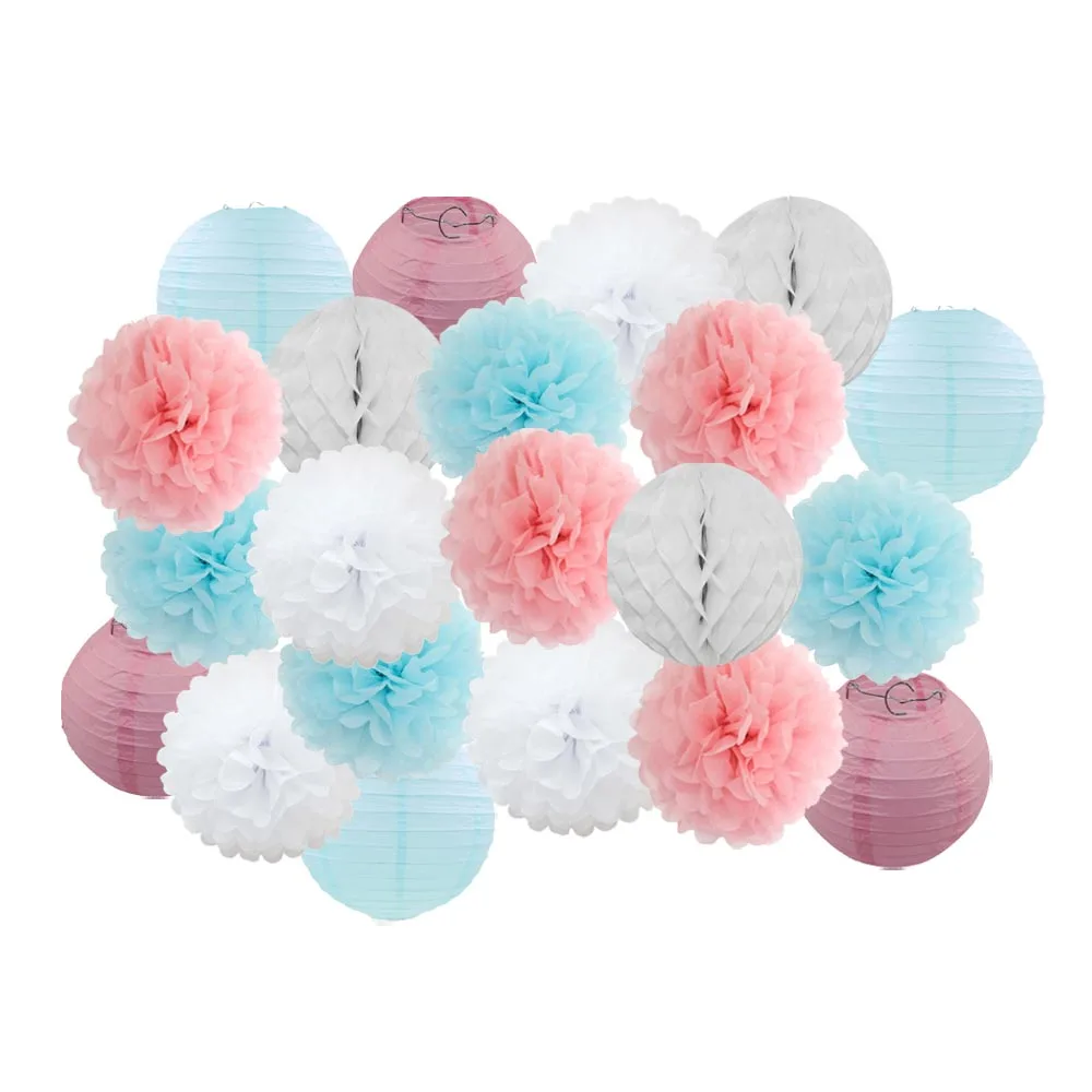 Pink Blue Set Новинка 21 шт./компл. зеленый комплект клевера-символа Дня Святого Патрика джемпер Для летних вечеринок украшение круглый Бумага Фонари Свадебный розовый висит Изделия из бумаги - Цвет: Pink Blue Set