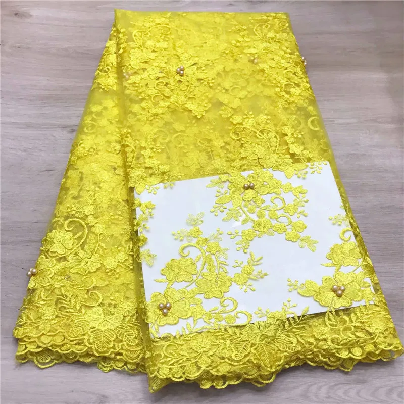 Желтая африканская кружевная ткань 2019 вышитая в нигерийском стиле Свадебная