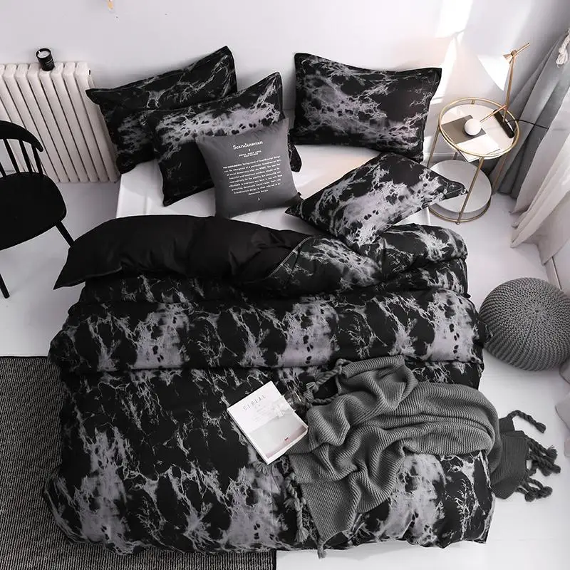 

41 Classic Bedding Set Super King Duvet Cover Sets 3pcs Marble Single Queen Size Black Stone