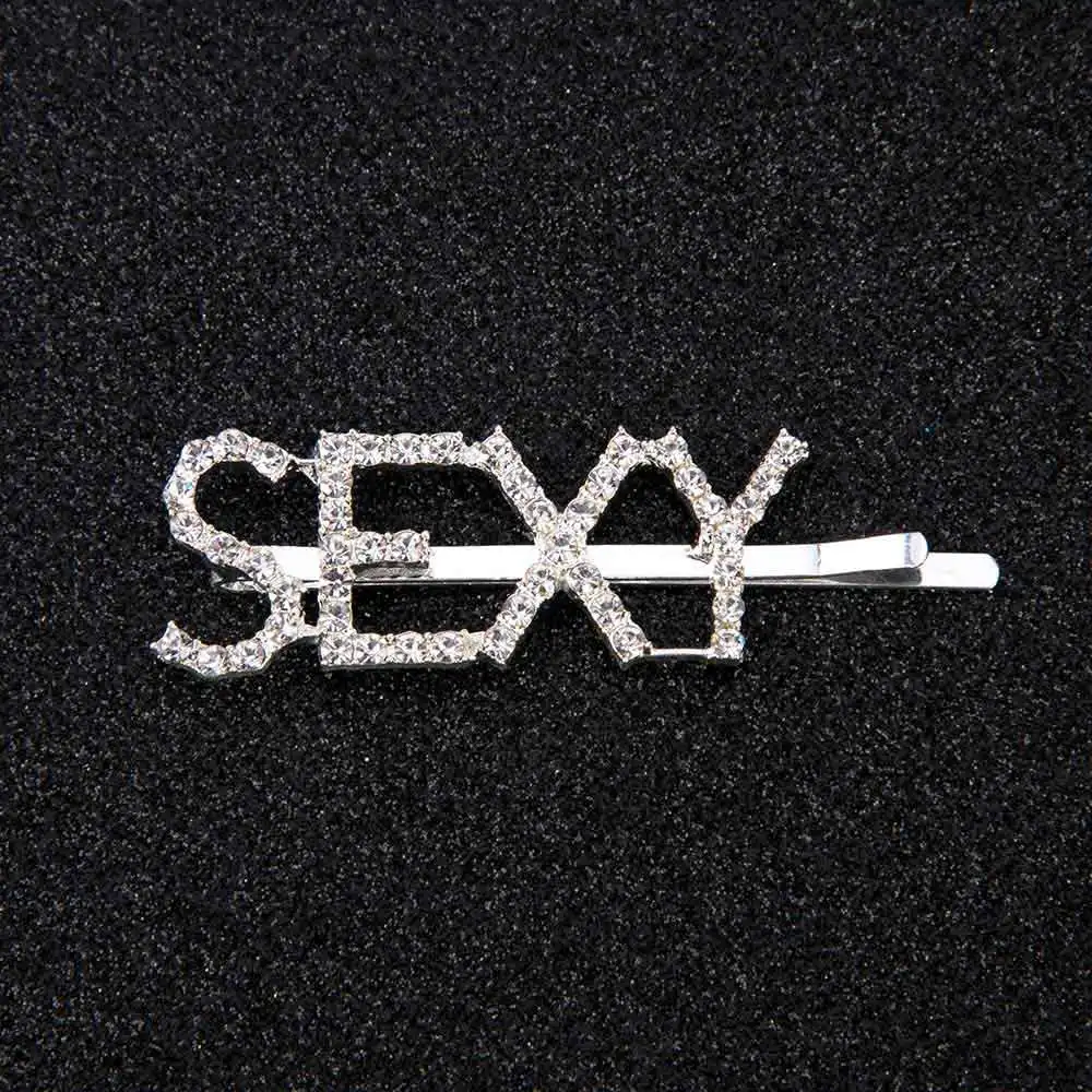 SEXY 1Pc Shining Letter Hairpins Crystal Shiny Rhinestones Letters Hair Clips Women Styling Tool Hairgrip Jewelry Hair Accessories - Окраска металла: SEXY