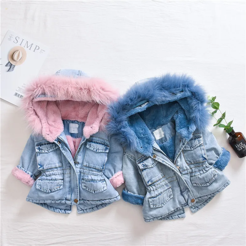 

2020 New Winter Item Girl And Boy Thick Denim Coat Velvet Jeans Jacket Kids Warm Outwear 1-5 Years