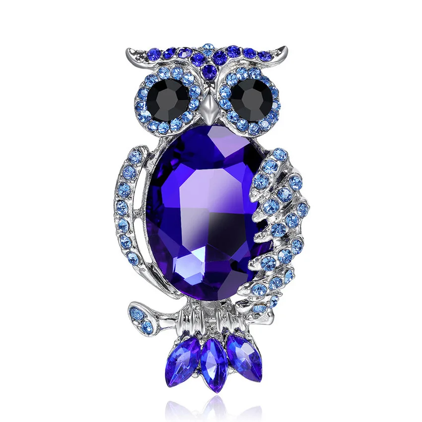 

Cute Rhinestone Blue Owl Brooch Pin Women Men Fashion Cute Bird Package Clothe Hat Scarf Corsage Jewelry Accessories Wholesale