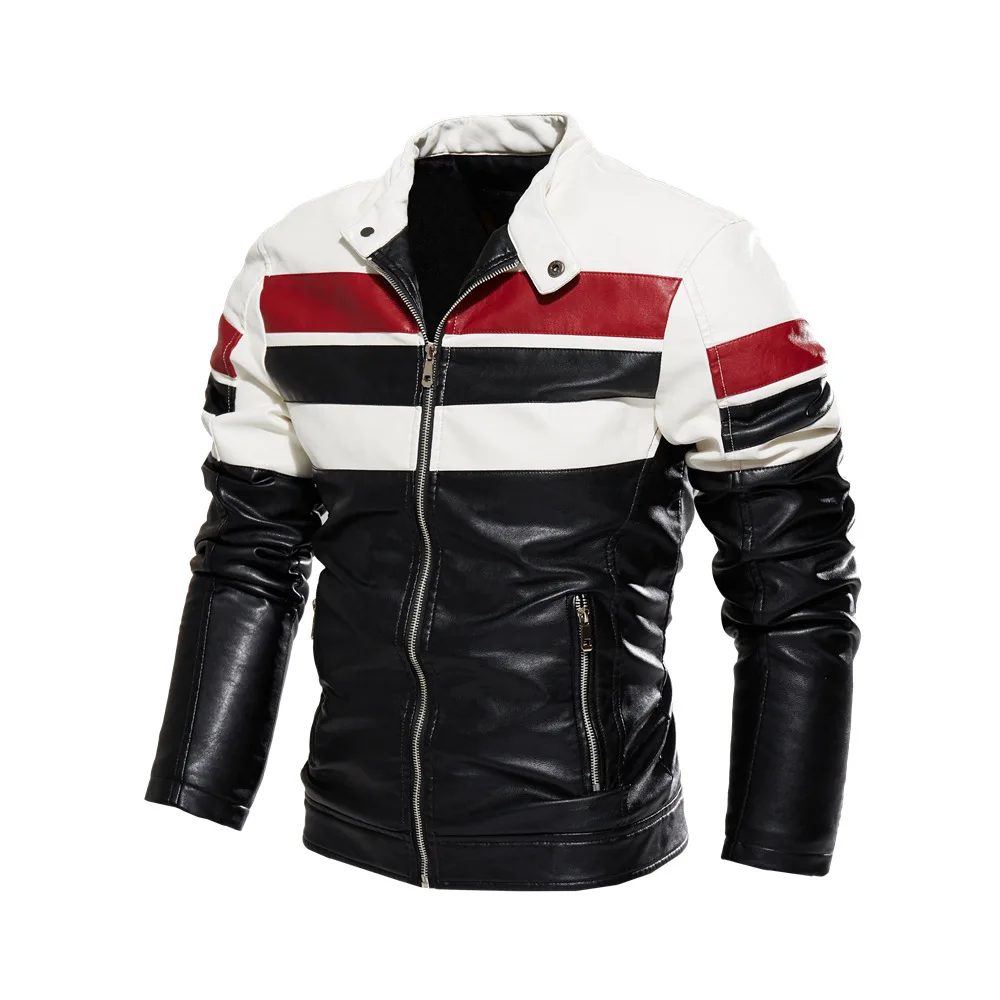 Кожаные куртки мужские теплые Мотоциклетные Куртки из искусственной кожи приталенные мужские байкерские пальто с воротником-стойкой зимн...