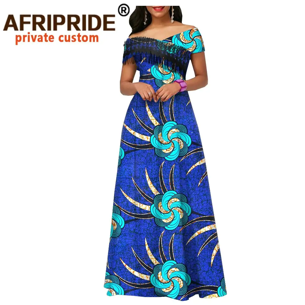 AFRIPRIDE/A1925018 женское платье макси в африканском стиле из ткани Анкара с кисточками