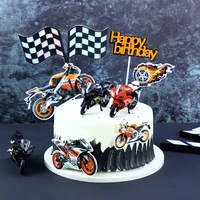 bake cake decoration birthday cake sports car insert card happy birthday motorcycle fire wheel plug in