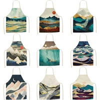 high quality sleeveless waterproof and oilproof apron landscape painting series cotton linen apron