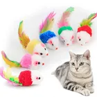 Милая Мини Мягкая флисовая искусственная мышь, игрушки для кошек, красочные перья, забавные игрушки для тренировок, товары для кошек
