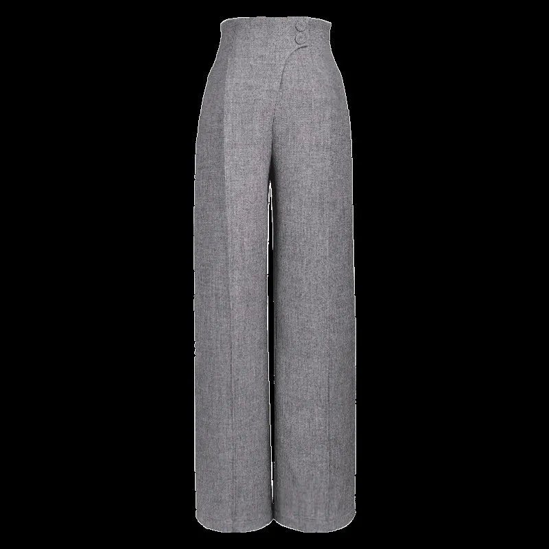 Summer 2021 Female Women High Waisted Wide Leg Grey Black Loose Pants Korean Style Woman Fashion Office Trousers | Женская одежда
