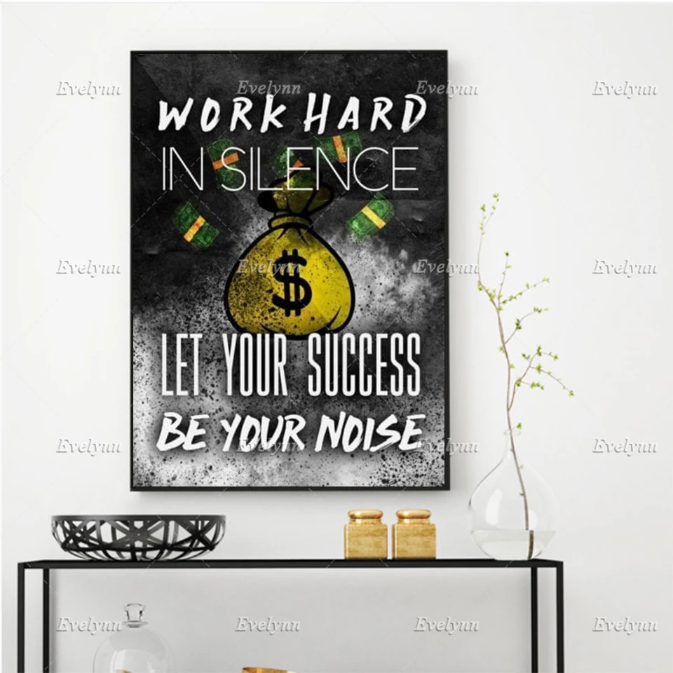 

Paintings Wall Art Canvas Money Yellow Modular Work Hard Pictures HD Print Posters For Living Room Home Decor Floating Frame