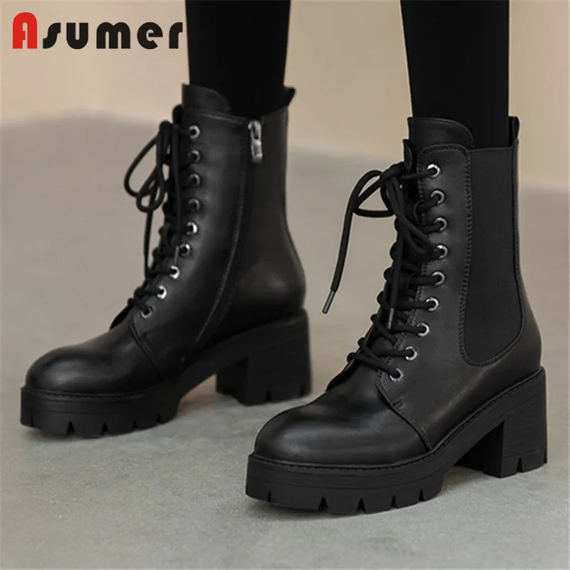 Женские ботинки из натуральной кожи Asumer с круглым носком на молнии высоком