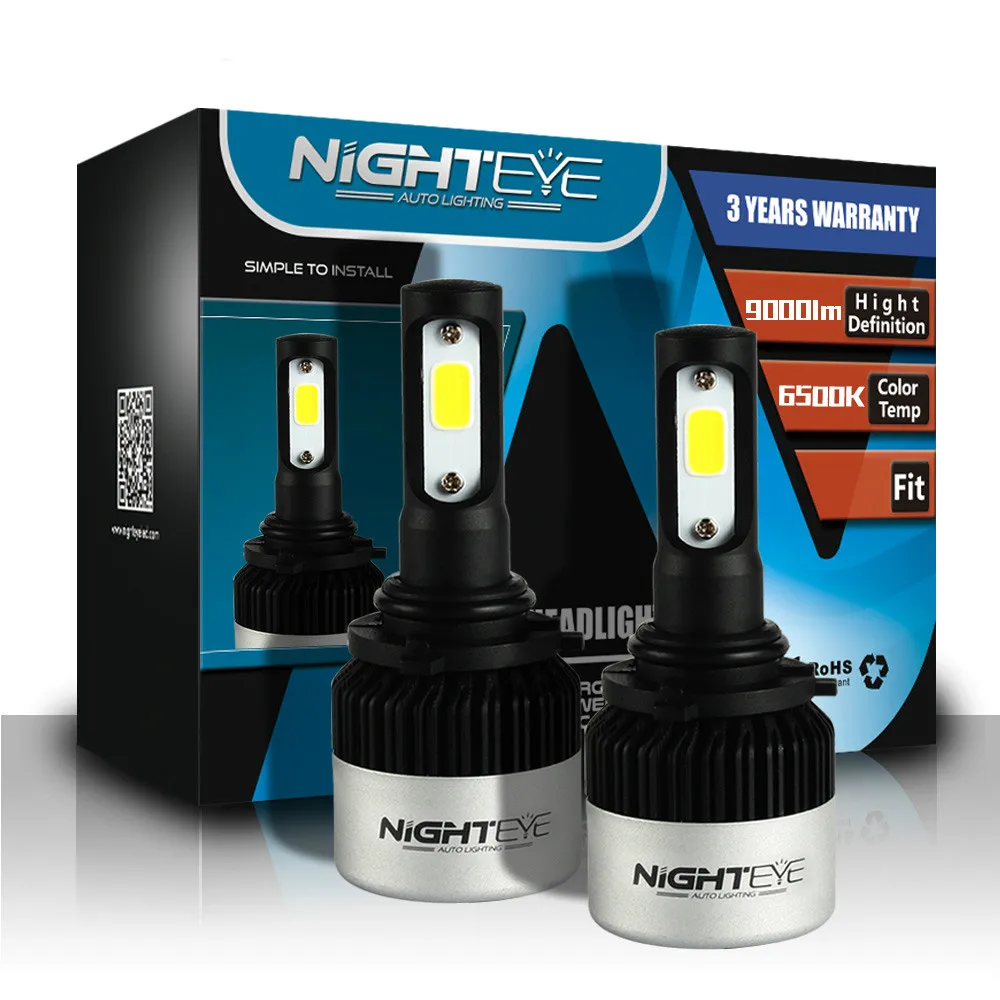 NIGHTEYE-bombillas Led para faros delanteros de coche, luces antiniebla automotrices, 9000LM, H4, H11, H7, 6500K, H8, H1, HB3, 9005, HB4, 9006, 72W, 360 grados