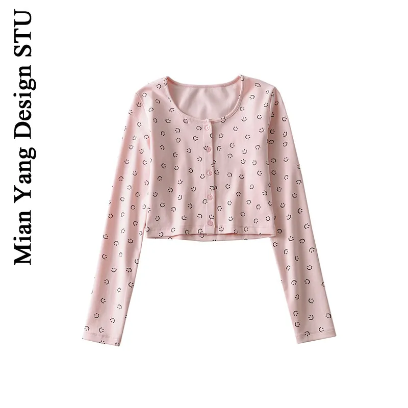 Хлопок океан нишу домашние Ретро рисунком в виде улыбающихся рожиц Круглый вырез