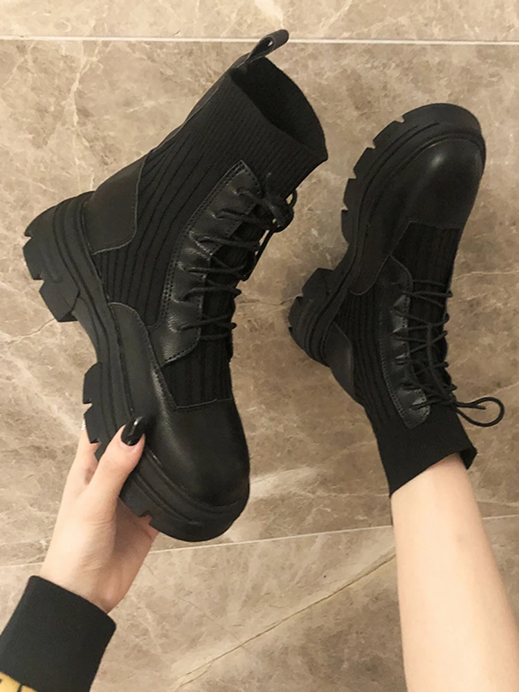 

2021 spring and autumn new ladies Martin boots all-match thick-soled stretch women's boots British style single shoes