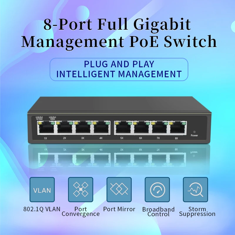 8-Порты и разъёмы гигабитный Настольный управляемый коммутатор poe Switch, 8-Порты и разъёмы PoE, включать и выключать ТВ PD remotley