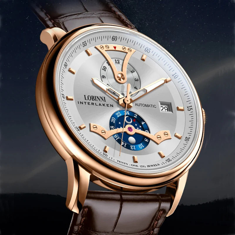 

Switzerland LOBINNI Men's Watches Luxury Brand Automatic Mechanical Multi-function 50M Waterproof Sapphire Luminous Clock L18018