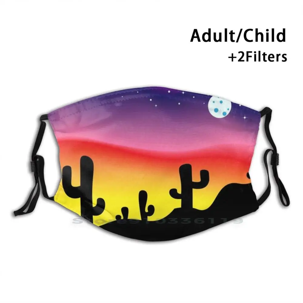 

Многоразовая маска для лица Desert Sunrise с фильтрами, детская маска для лица Sunrice, кактусы, пустыня, отдыха, Мексика, тени, экзотическая, Западная, ...