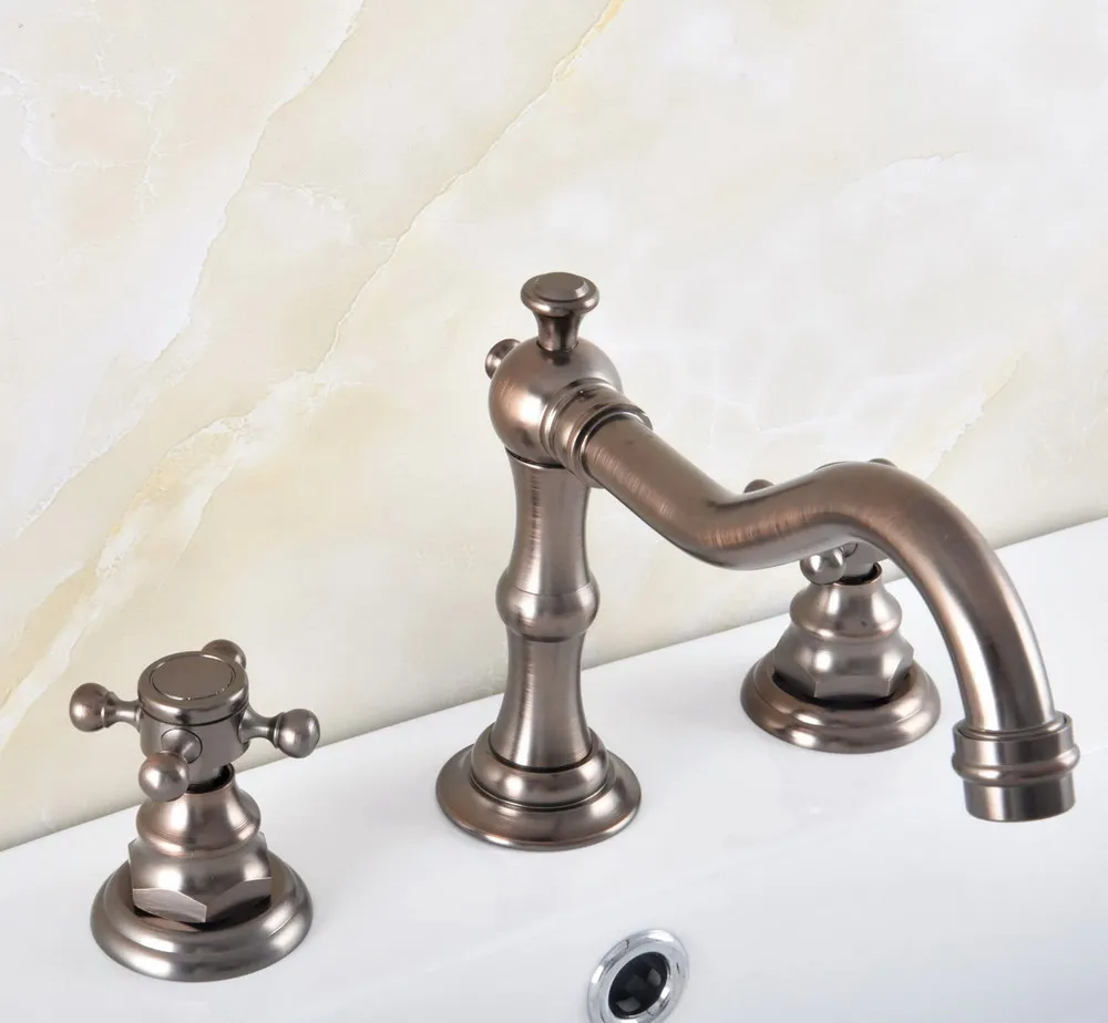 

ORB Brass Two Cross Handle Deck-Mount Three Hole Widespread Bathroom Lavatory Vessel Basin Faucet Sink Mixer Cold Hot Tap dnf590