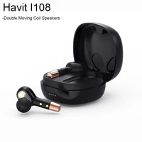 havit i108 tws 5 0 in ear sports bluetooth headset high definition call stereo 9d dual coil speaker noise reduction earplugs