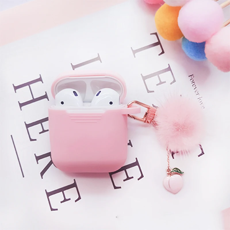 Милый силиконовый чехол из корейской норки для Apple Airpods, чехол, аксессуары, Bluetooth наушники, защитная крышка, персиковый брелок для ключей