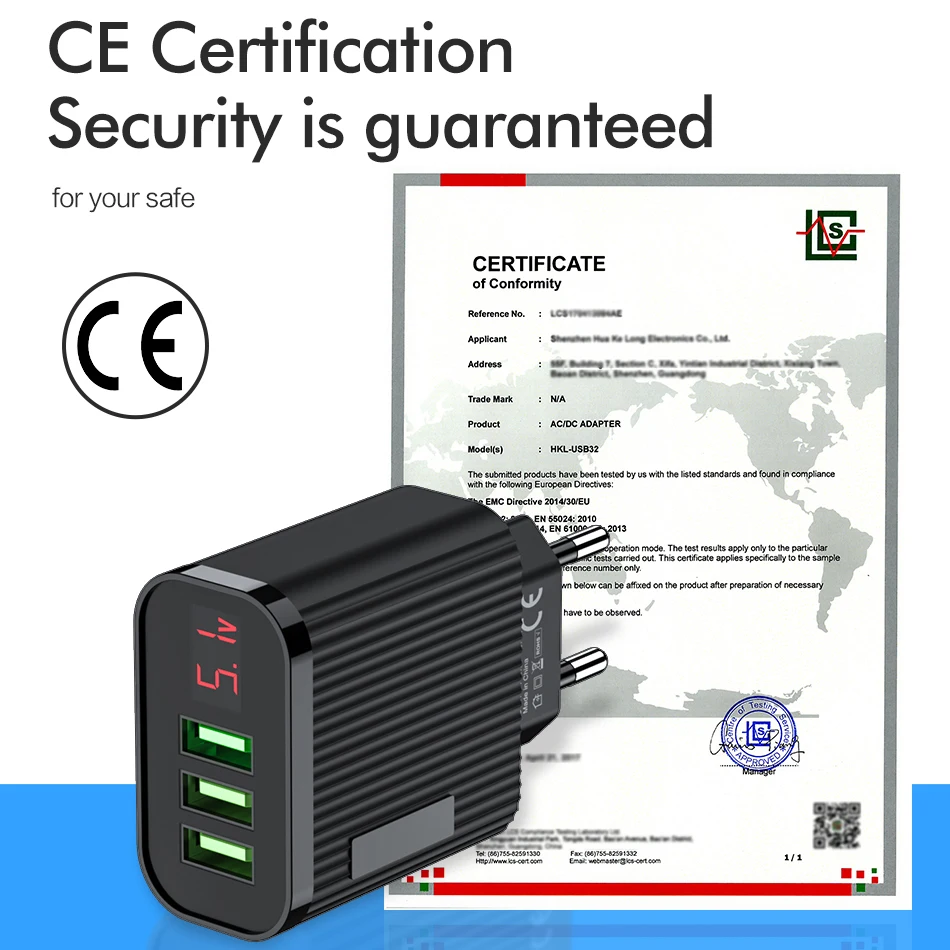Светодиодный дисплей 3 порта USB зарядное устройство для телефона универсальное