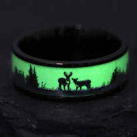 unisex black hunting ring wedding band deer stag silhouette 8mm elk luminous rings christmas jewelry gift for women girlfriend