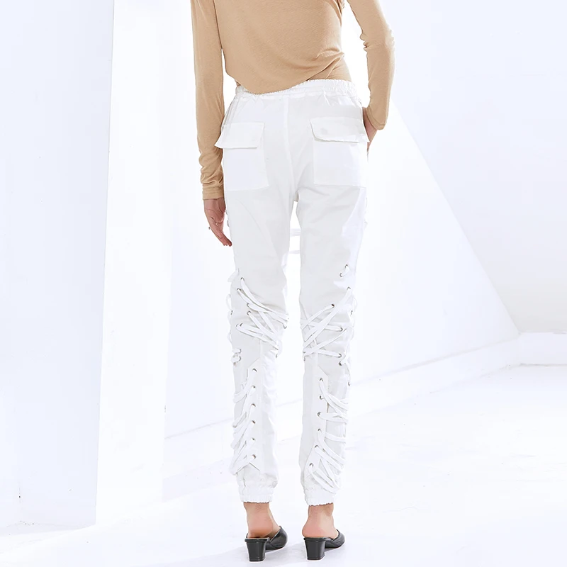 TWOTWINSTYLE Casual Harem Pants For Women High Waist Straight Cross Bandage Trouser Female Fashion New Clothing 2020 Autumn Tide