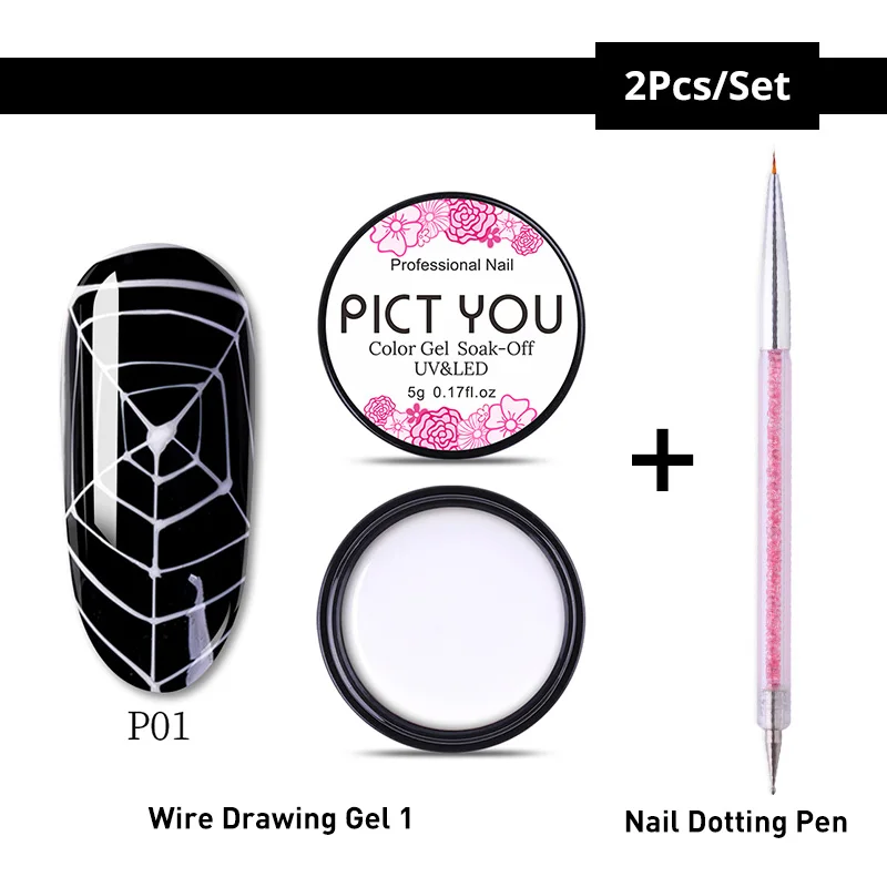 Set 22 PICT YOU 5 г паучий Гель-лак для рисования проволокой черный, белый, золотой, серебряный лак для дизайна ногтей с пауком долговечный УФ-гель - Цвет: Set 22