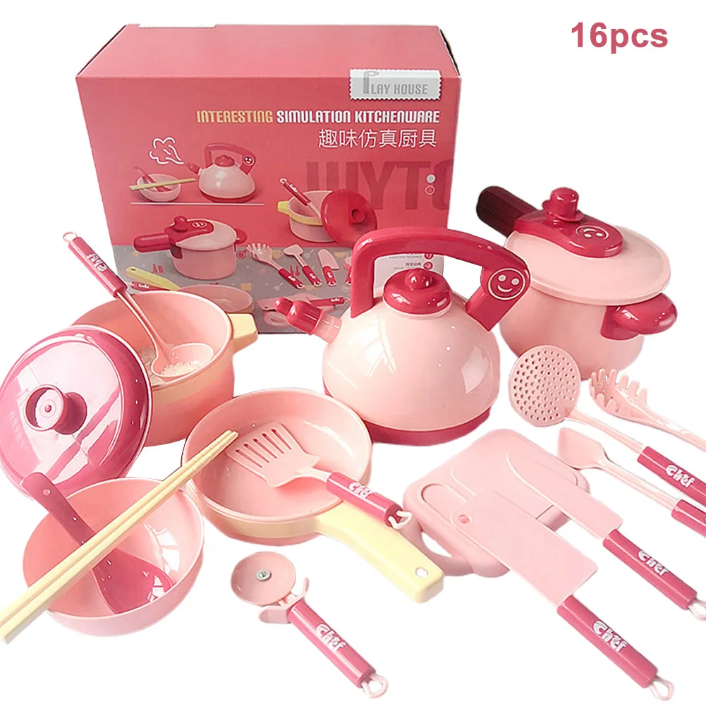 

16pcs/set Pots Manual Tools Child Cooking Toy Kids Children Birthday Gift Kitchen Utensils Home Pretend Play Dishes Simulation