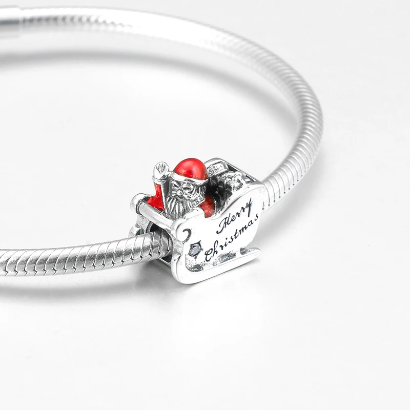 Счастливого Рождества Санта Клауса 925 стерлингового серебра красная эмаль