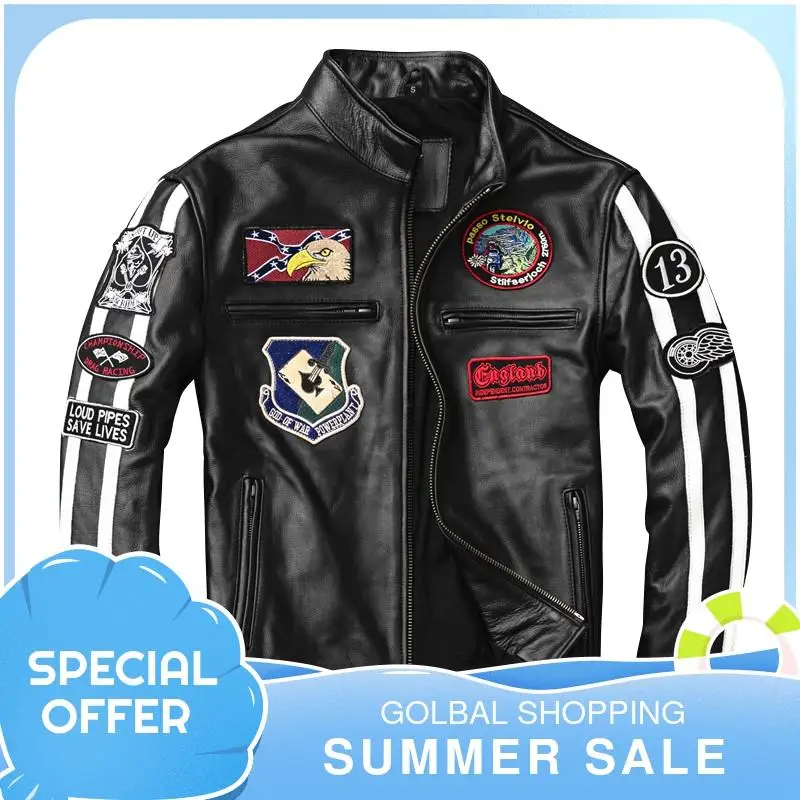 2021 Черная Мужская Байкерская кожаная куртка размера плюс XXXXL с воротником