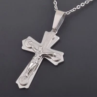 dropshipping unisex stainless steel gold jesus cross crucifix pendant necklace for men women religious jewelry gift