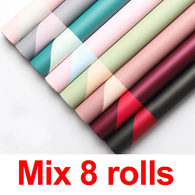 Mix 8rolls 60 см* 11 ярдов/рулон Двусторонняя Цветочная оберточная бумага двухцветный водостойкий букет оберточная бумага подарок свадебный макет упаковка - Цвет: Mix 8rolls