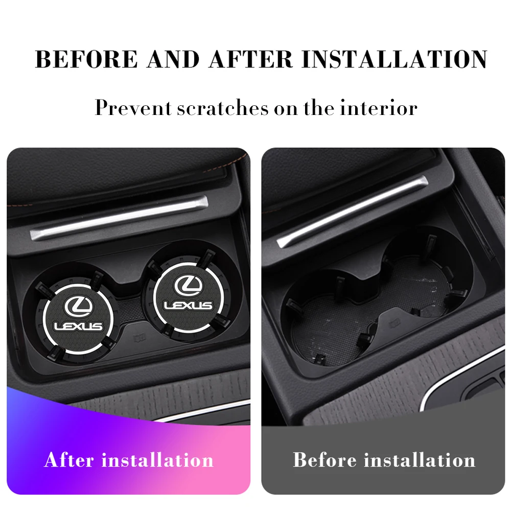 

VEHICAR Car Water Cup Anti-Slip Pad 2PCS Decorate Accessories Scratch Proof Cup Holder Mat for LEXUS Bottle Holder Silicone Mat