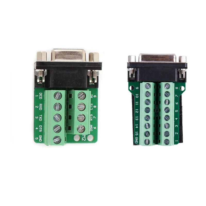 2 шт. адаптер: 1 DB15 D SUB VGA 15Pin Женский адаптер Jack терминал Breakout PCB плата и RS232 DB9