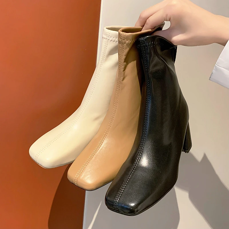 Новинка 2022 зимние стильные флисовые сапоги до середины икры на массивном каблуке