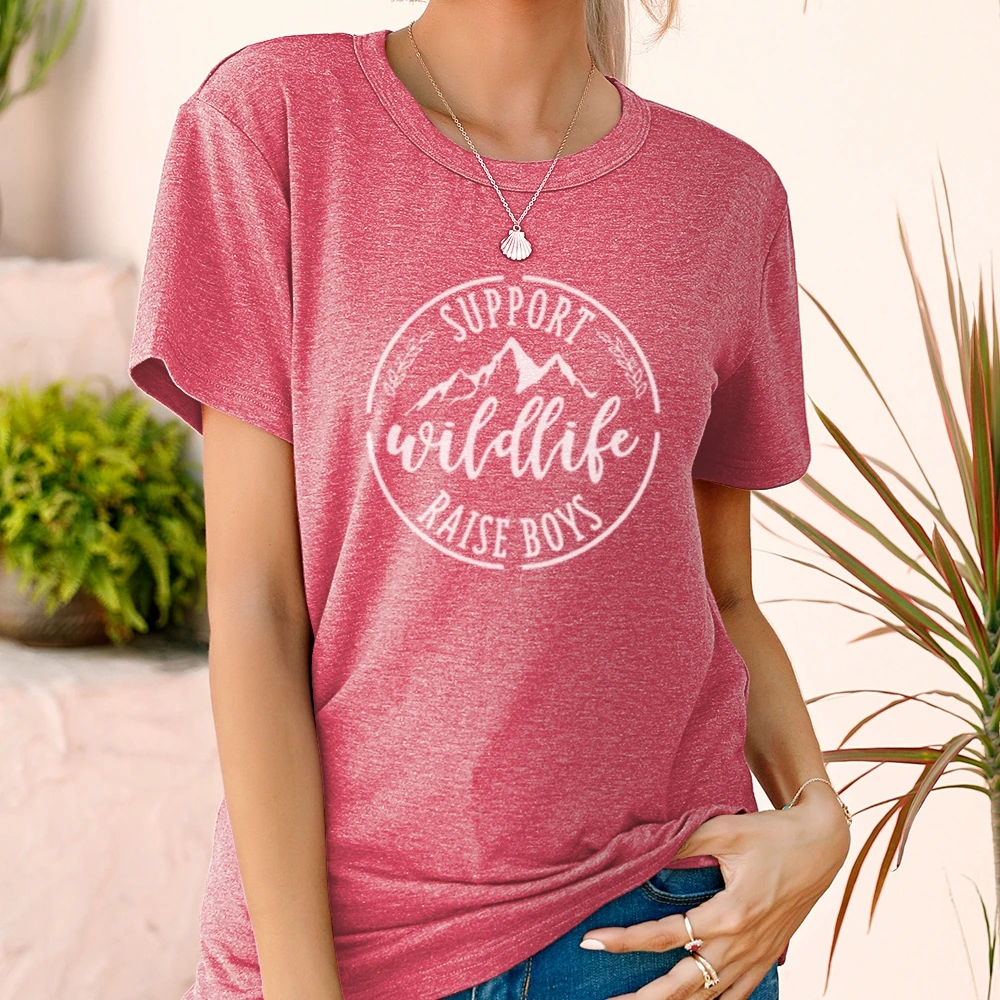 

Женские рубашки с коротким рукавом и надписью дикой природы, креативная дышащая Повседневная модная мягкая удобная одежда в Корейском стил...