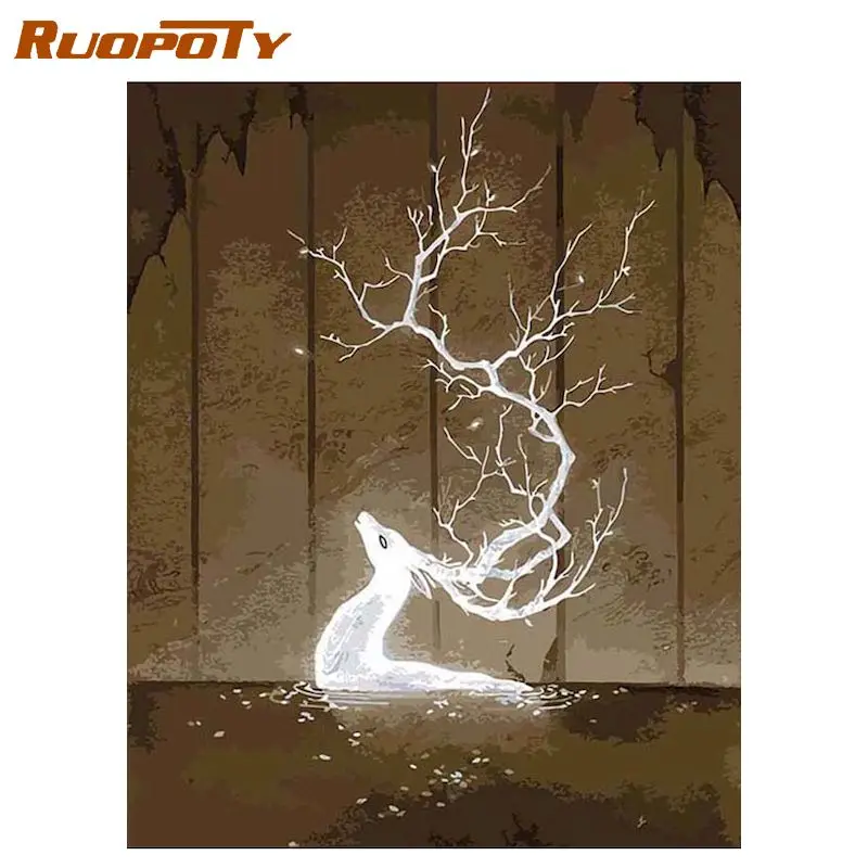 RUOPOTY рамка с оленями Рождественский подарок DIY живопись по номерам Современная