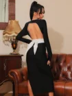 Женские зимние пикантные ботфорты, длинным рукавом с открытыми плечами платье-футляр для ночного клуба черные миди платье-повязка до колена 2021 элегантное вечернее платье вечерние Клубные платья Vestidos