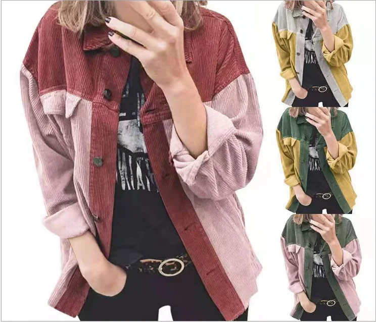 

Теплое женское вельветовое пальто, Зимняя Толстая винтажная Женская куртка на пуговицах с карманами, с отворотом, Свободная Женская одежда с длинным рукавом