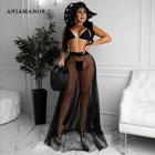 ANJAMANOR сексуальное бикини Сетчатое макси юбка в складку Cover Up 3 предмета Комплект купальные костюмы размера плюс пляжные купальные костюмы 2020 D45-DE25
