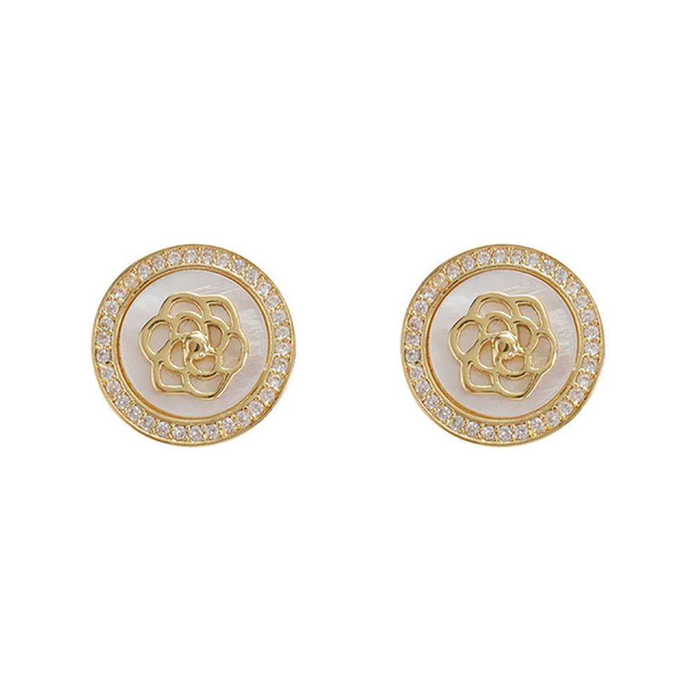

Geometric Round Rhinestone Camellias Earrings Sweet Girl Temperament Earring Studs For Woman