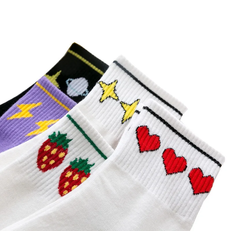 

Ins Style Socks Women Pattern Print Elastic Force Trend Socks Anti-friction Comfortable Skateboard Ankle Sox Female Cotton