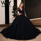 Женское длинное платье со шлейфом, черное кружевное платье с длинными рукавами, открытой спиной и V-образным вырезом, платье для выпускного вечера, 15 лет