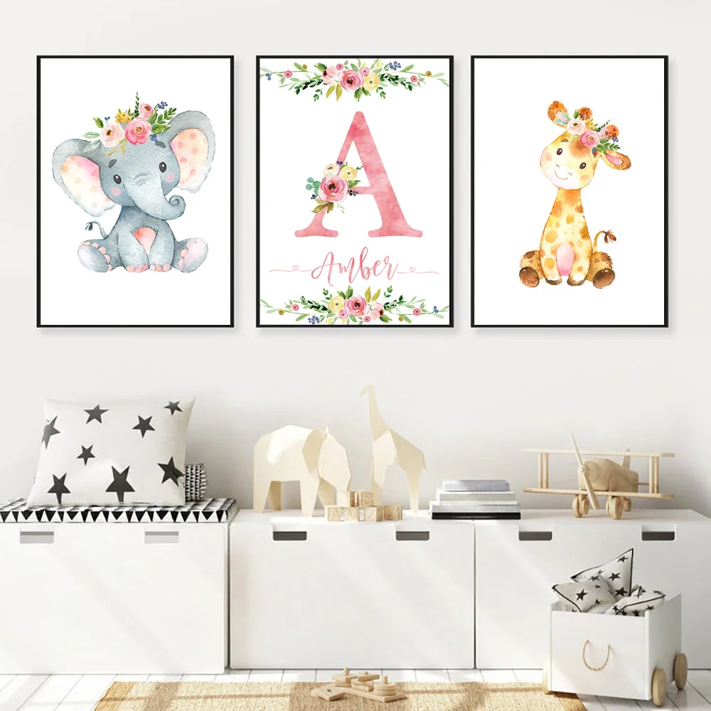 

Модульная Картина на холсте, домашний декор, животные, алфавит, олень, медвежонок, картины, современный печатный плакат для гостиной, настен...