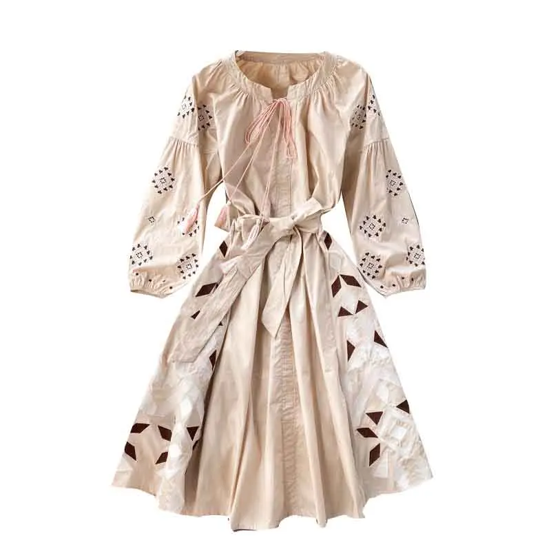 Женское винтажное платье с вышивкой SINGRAIN повседневное ТРАПЕЦИЕВИДНОЕ ПЛАТЬЕ