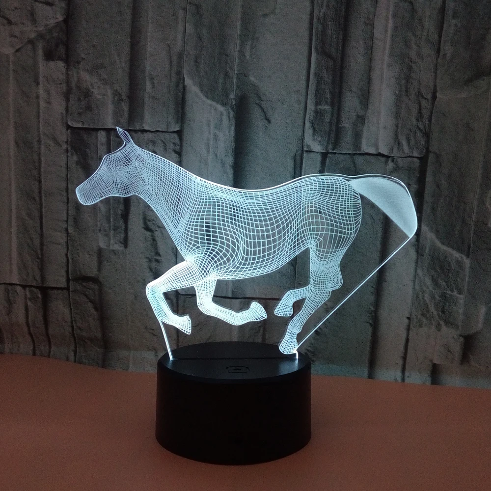 3D лампа с сенсорным управлением ночник в виде животного лошади креативный
