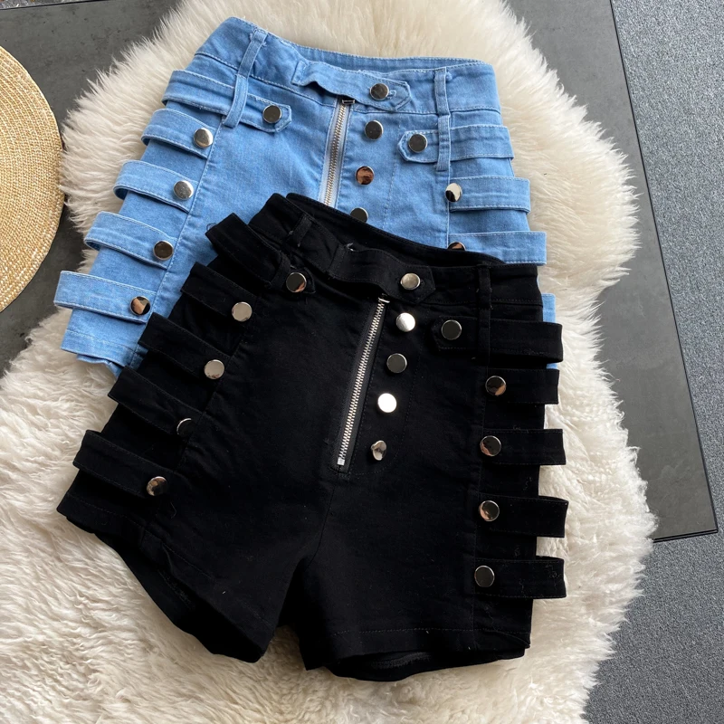 

High Waist Shorts Women's Shorts Casual Slim Women's summer Shorts Side Button Metal Shorte Femme Jean shorts women 2021
