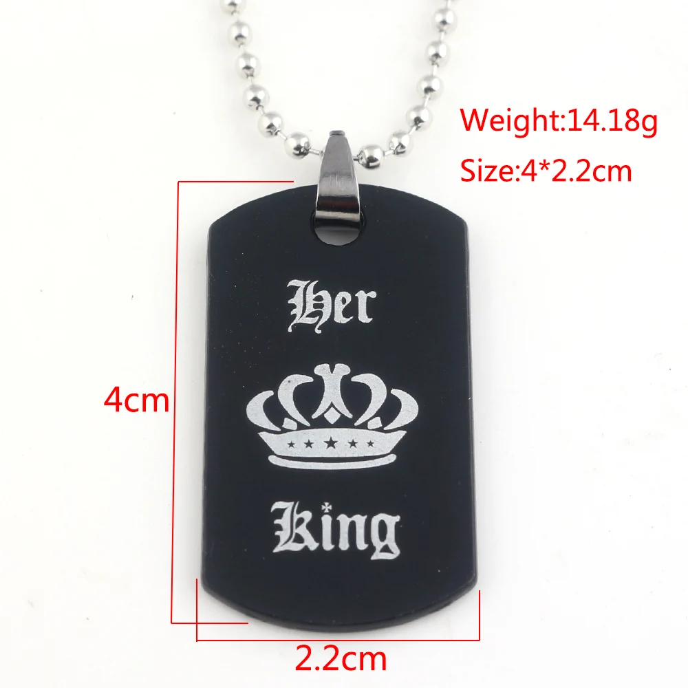 

Fashion Jewelry Her King His Queen Necklace Black Dog Tag Label Pendant Necklace Hip Hop Couple Accessories Gift